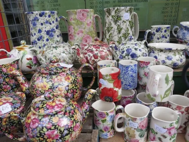 Colorful Tea Pots on Portobello Road in London England