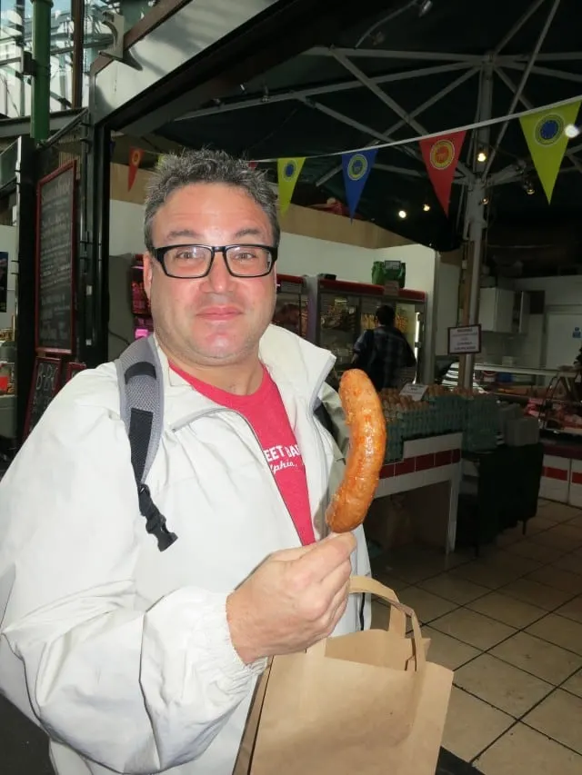 Daryl Enjoys Meat on a Stick at Borough Market in London England