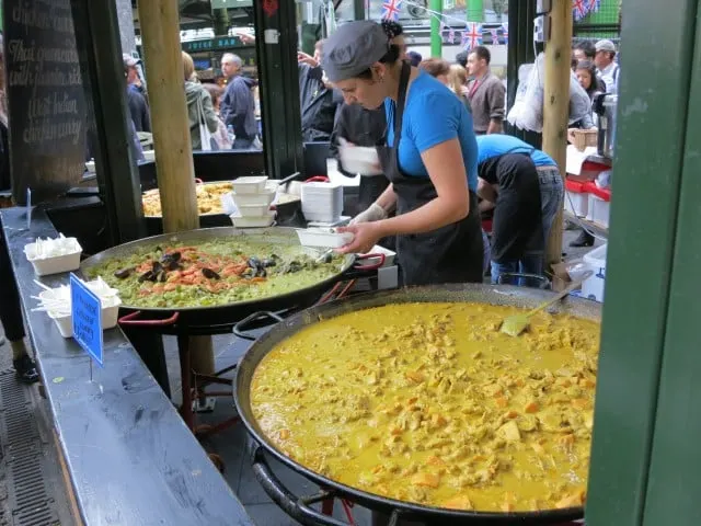 Curry Vats at Borough Market in London England