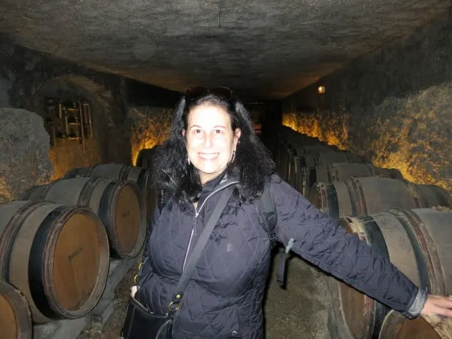 Mindi and Wine Bottles in Beaune Burgundy France