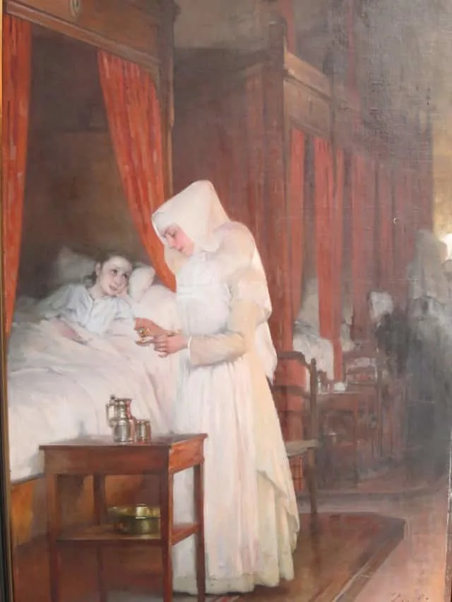 Painting of Sister Healing a Patient in Beaune Burgundy France