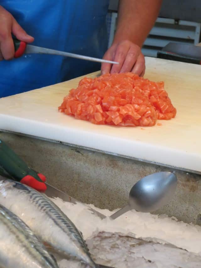 Chopping Salmon in Lyon France