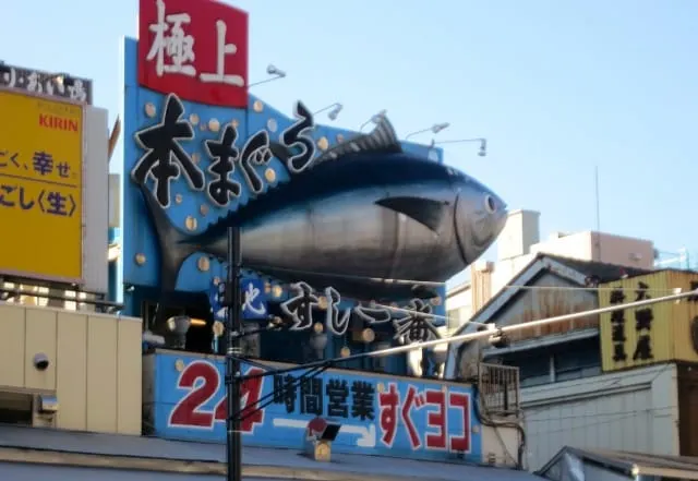 A Large Tuna Greets Us Outside Tsukiji Market in Tokyo Japan