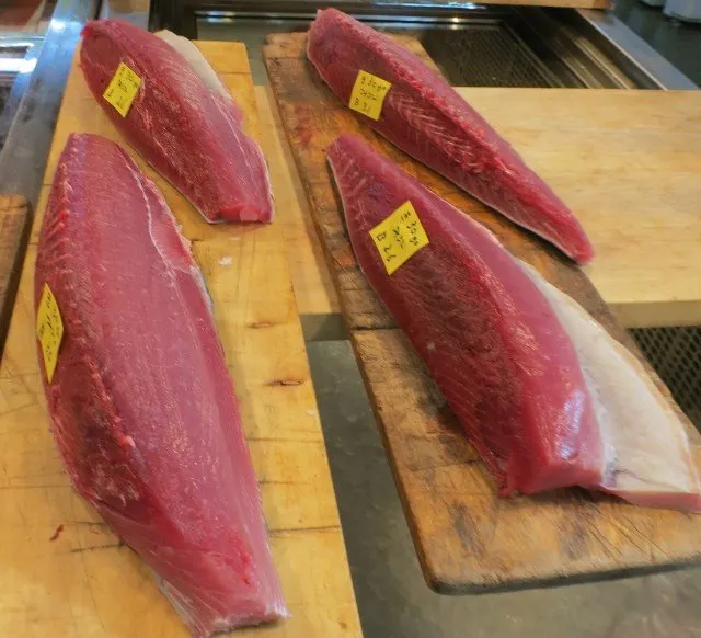 Fresh Tuna Sides at Tsukiji Market in Tokyo Japan