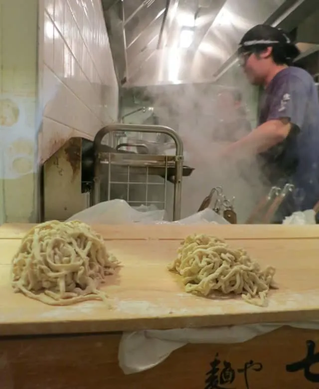 Handmade noodles at Ramen Street in Tokyo Japan