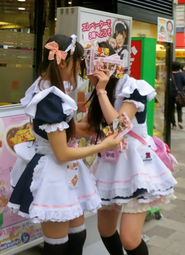 Maids Hiding their Faces in Tokyo Japan - Akihabara and Otaku Culture