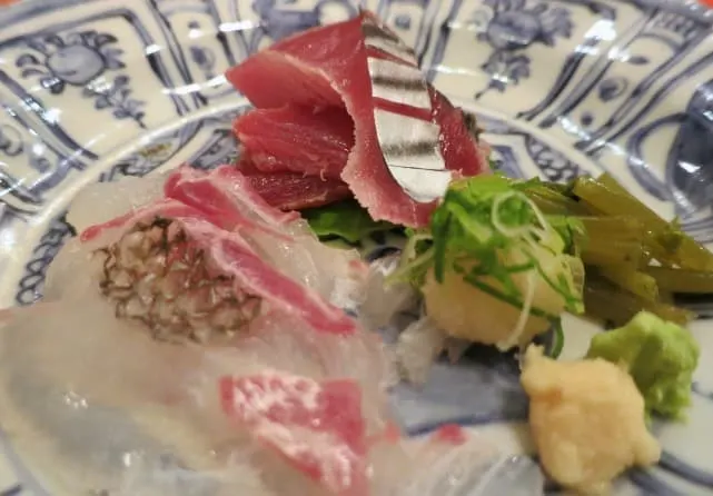 Sea Bream and Bonita Tuna at our Kaiseki Dinner in Kyoto Japan