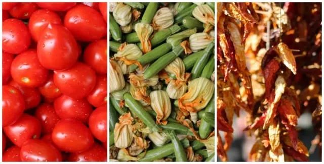 Food in Naples - Tomatoes, Squash Blossoms and Dried Peppers