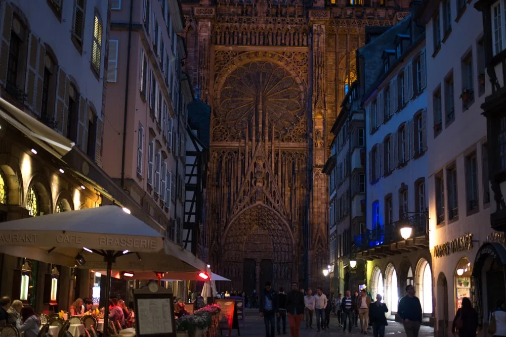 Notre Dame Cathedral at Night in Strasbourg France