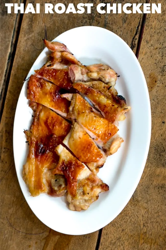 Pinterest image: image of chicken with caption ‘Thai Roast Chicken’
