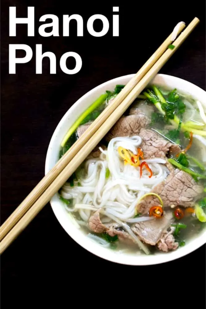 Pinterest image: image of Pho with caption reading ‘Hanoi Pho'