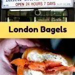 Pinterest image: image of bagel with caption reading ‘London Bagels’