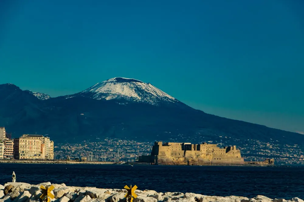 View of Mount Vesuvius from Naples Italy