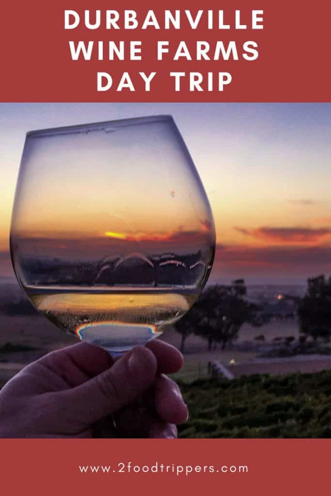 Pinterest image: image of Durbanville sunset with caption reading 'Durbanville Wine Farms Day Trip'