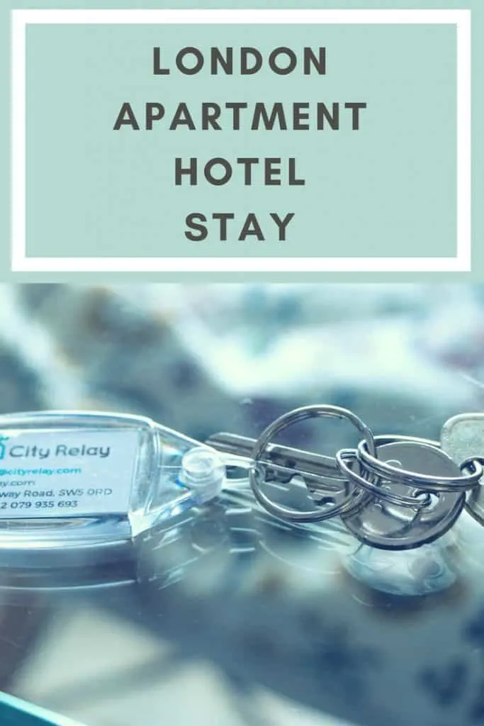 Pinterest image: image of keys with caption ‘London Apartment Hotel Stay’