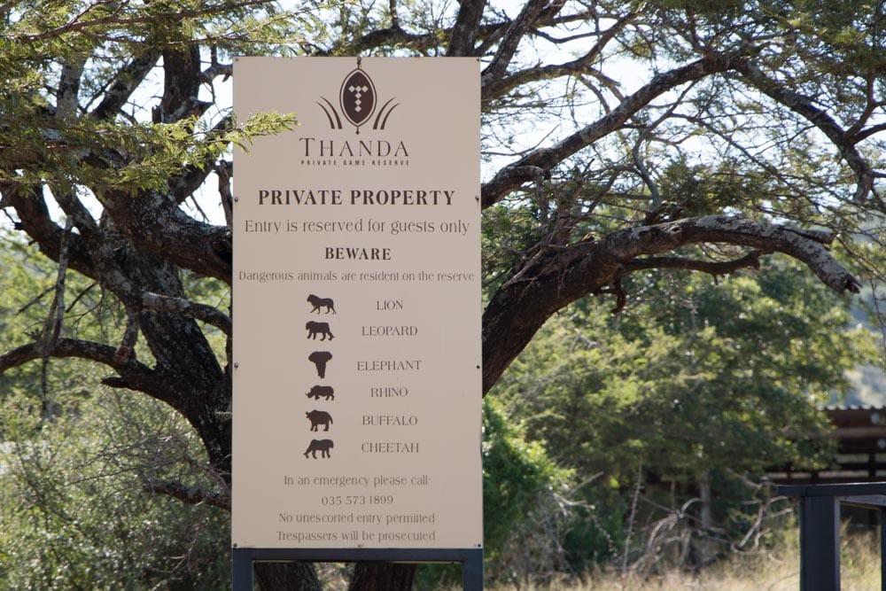 Sign at Thanda Safari in South Africa