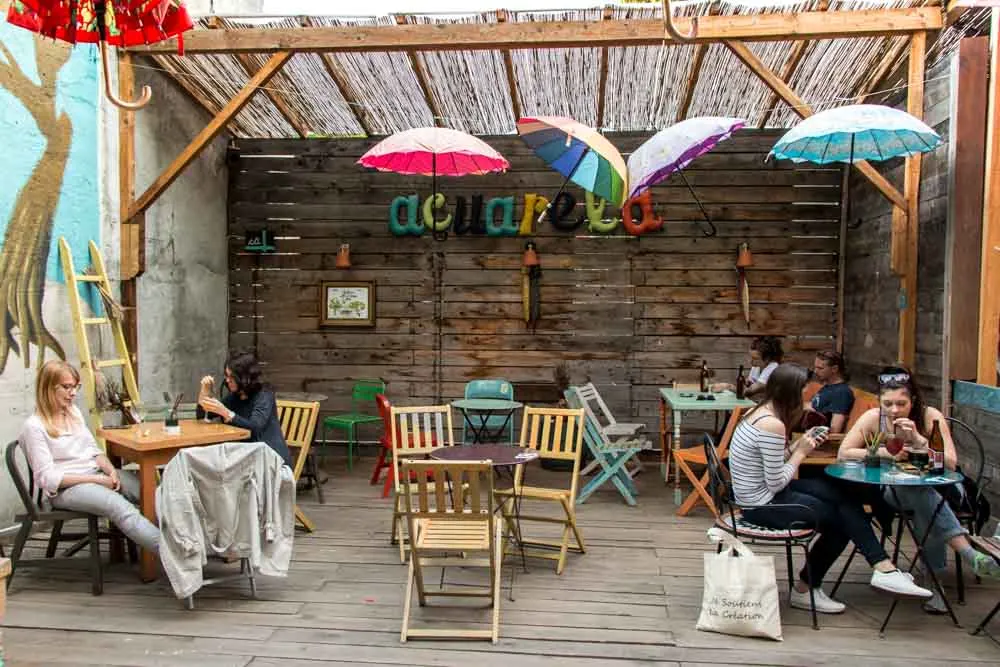 Umbrellas at Acuarela Cafe in Bucharest Romania