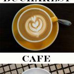 Pinterest image: three images of Bucharest coffee with caption reading 'Bucharest Cafe Guide'