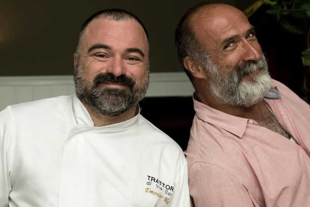 Flavio Benassi and Chef Tommaso Maio at Trattoria di Via Serra in Bologna Italy