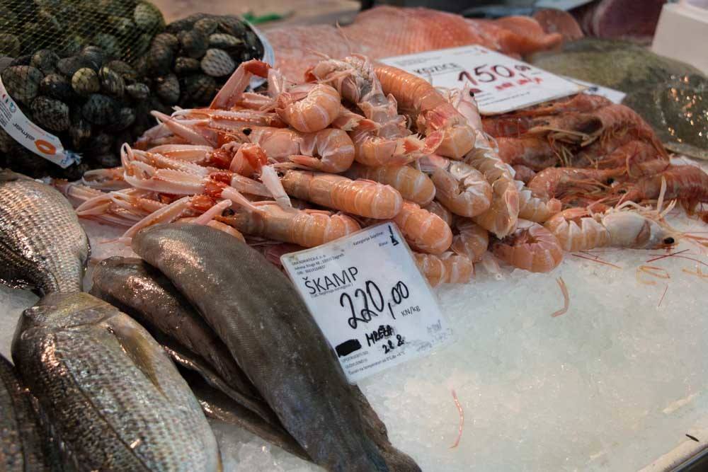 Shrimp at Dolac Market in Zagreb Croatia