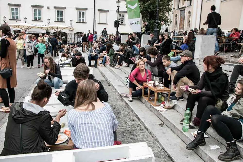 Crowd at Open Kitchen in Ljubljana Slovenia