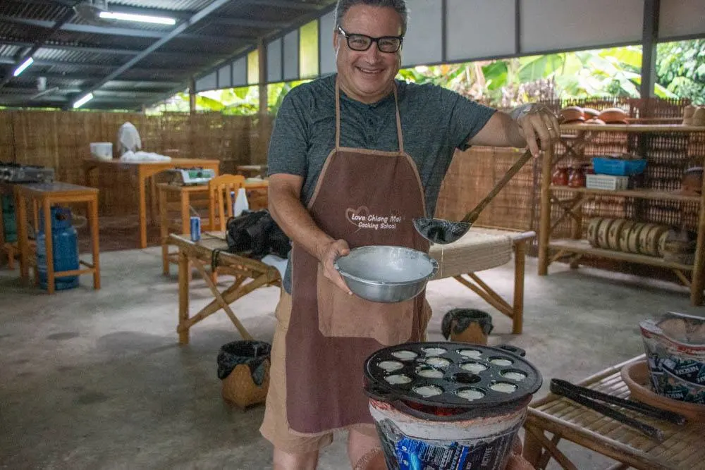 Daryl Makes Kanom Krok at Love Chiang Mai Cooking Class