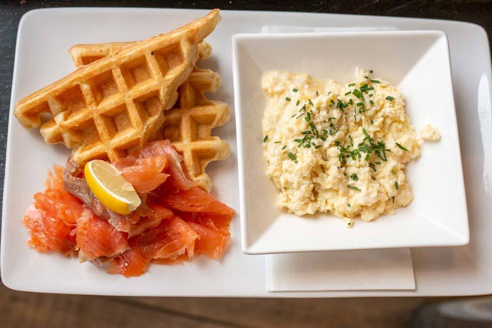 Waffles and Smoked Salmon at St. Andrews Waffle Co. in Fife Scotland