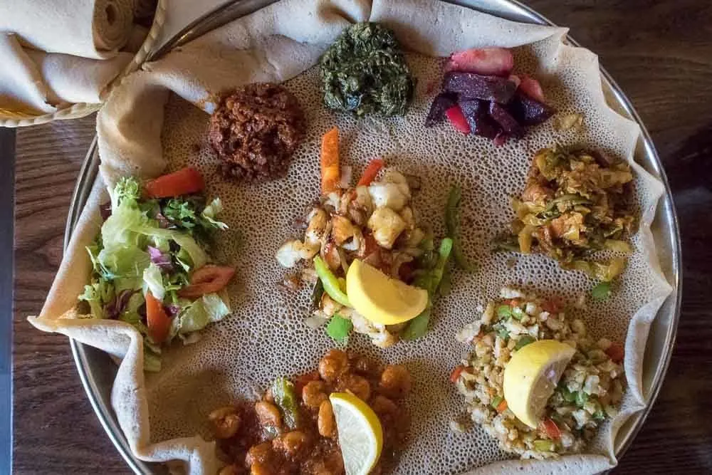 Ethiopian Food - Mixed Platter on Injera