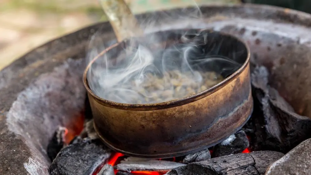 Ethiopian Food - Roasting Coffee on Charcoals