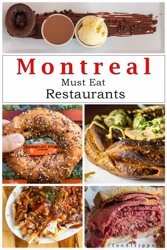 Pinterest image: five images of Montreal food with caption reading 'Montreal Must Eat Restaurants'