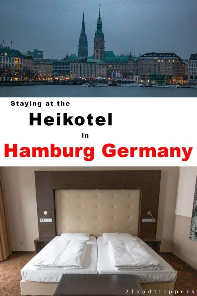 Pinterest image: two images of Hamburg with caption ‘Staying at the Heikotel in Hamburg Germany’