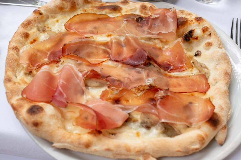 Speck Pizza at Green Tower in Trento Italy