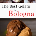 „Pinterest“ vaizdas: keturi Bolonijos gelato vaizdai su užrašu „Geriausias Bolonijos gelatas“