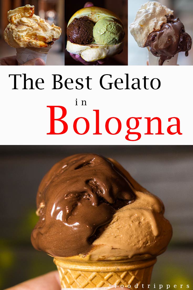 Pinterest image: four images of Bologna gelato with caption reading 'The Best Gelato in Bologna'