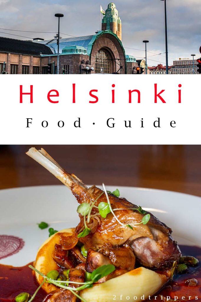 Pinterest image: two images of Helsinki with caption reading 'Helsinki Food Guide'
