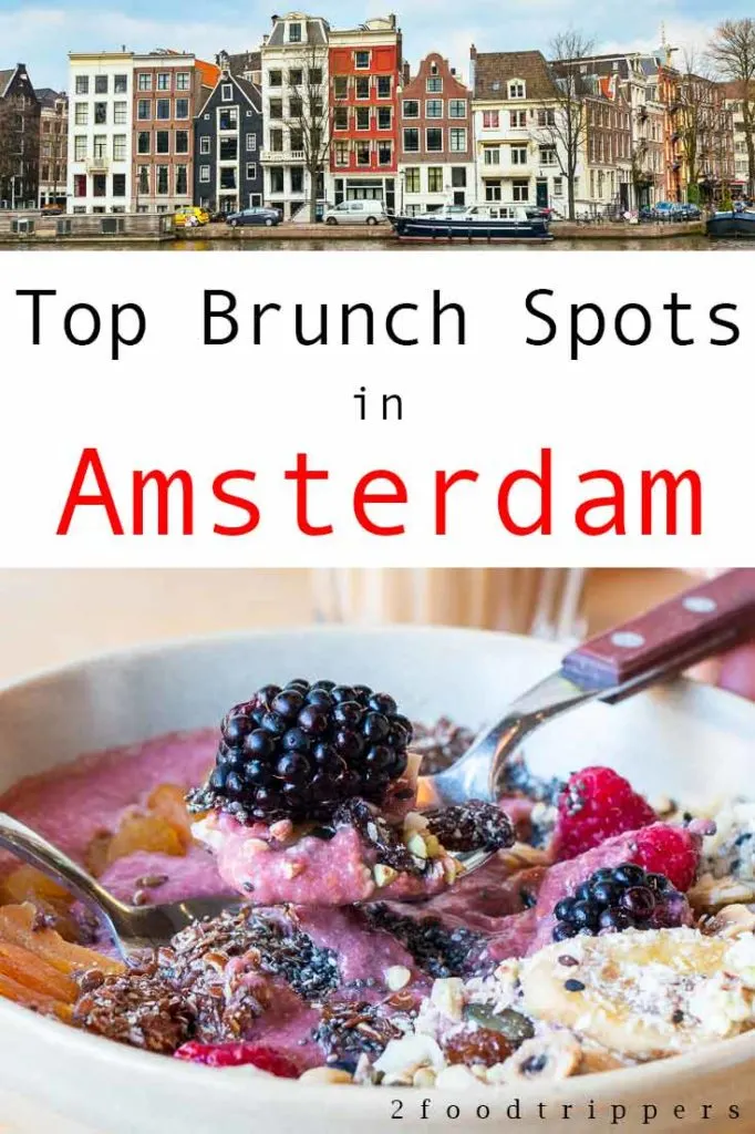 Pinterest image: two images of Amsterdam with caption reading 'Top Brunch Spots in Amsterdam'