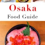 Pinterest image: four images of Osaka with caption reading 'Osaka Food Guide'