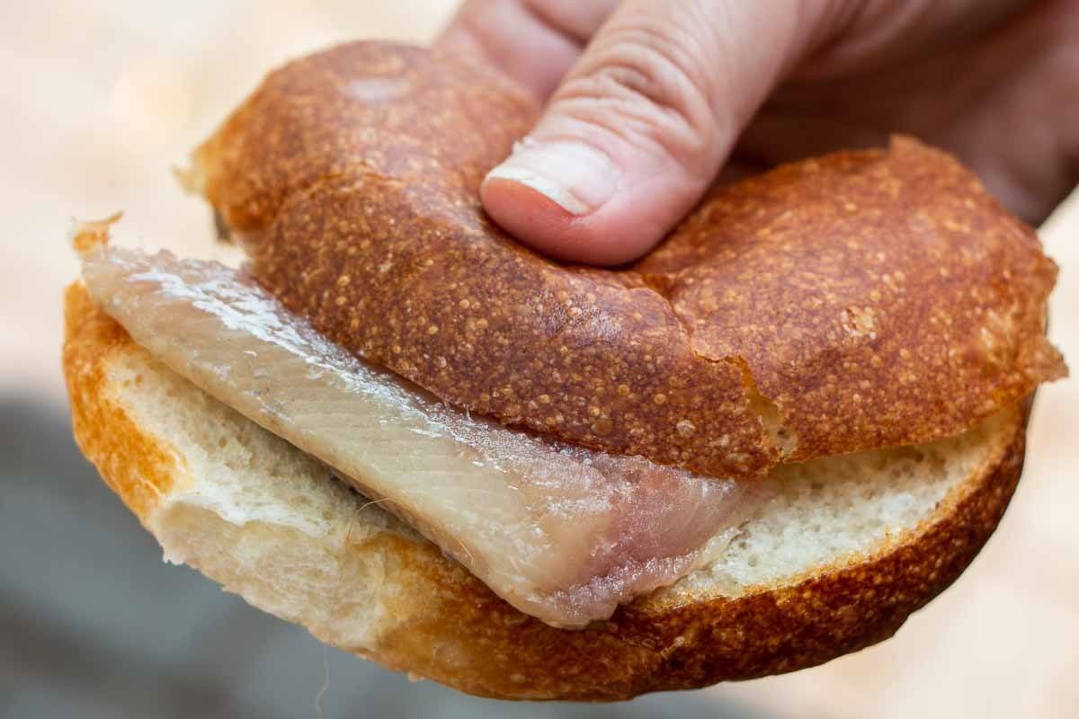Sardine Sandwich at Noordermarkt in Amsterdam