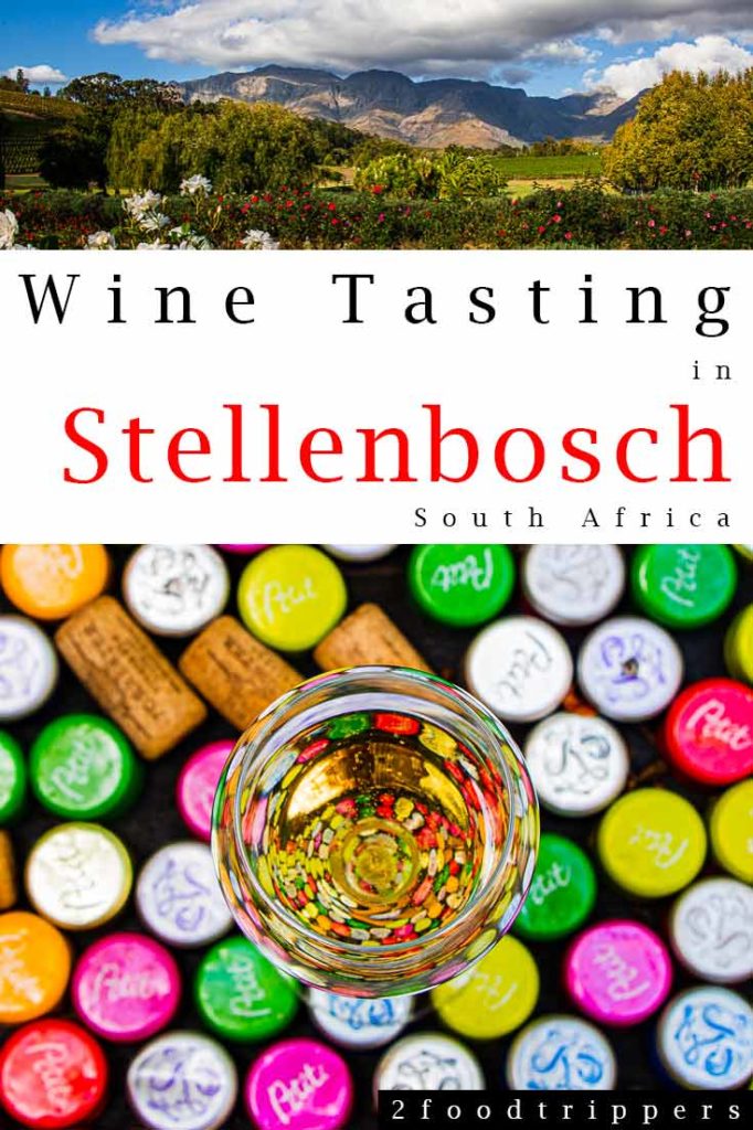 Pinterest image: two images of Stellenbosch with caption reading 'Wine Tasting in Stellenbosch'