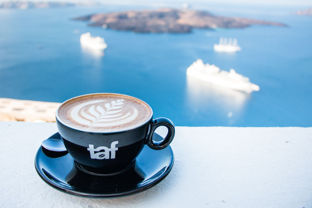 Coffee with a View at Volkan on the Rocks in Santorini
