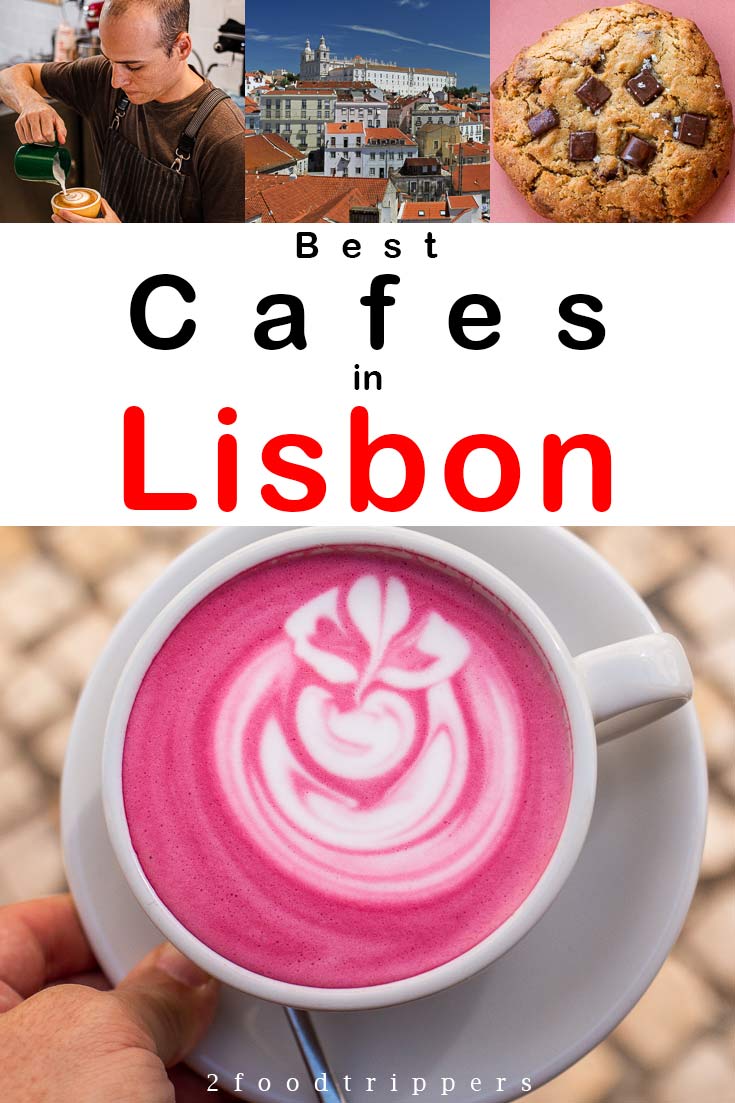 Pinterest image: four images of Lisbon with caption reading 'Best Cafes in Lisbon'