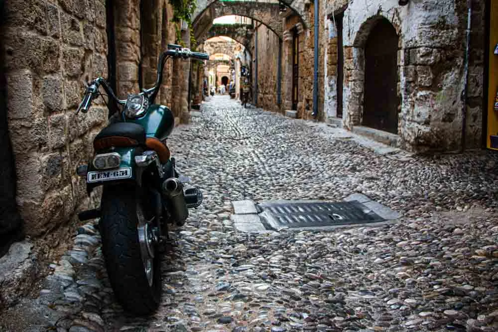 Motorcycle in Old Town Rhodes