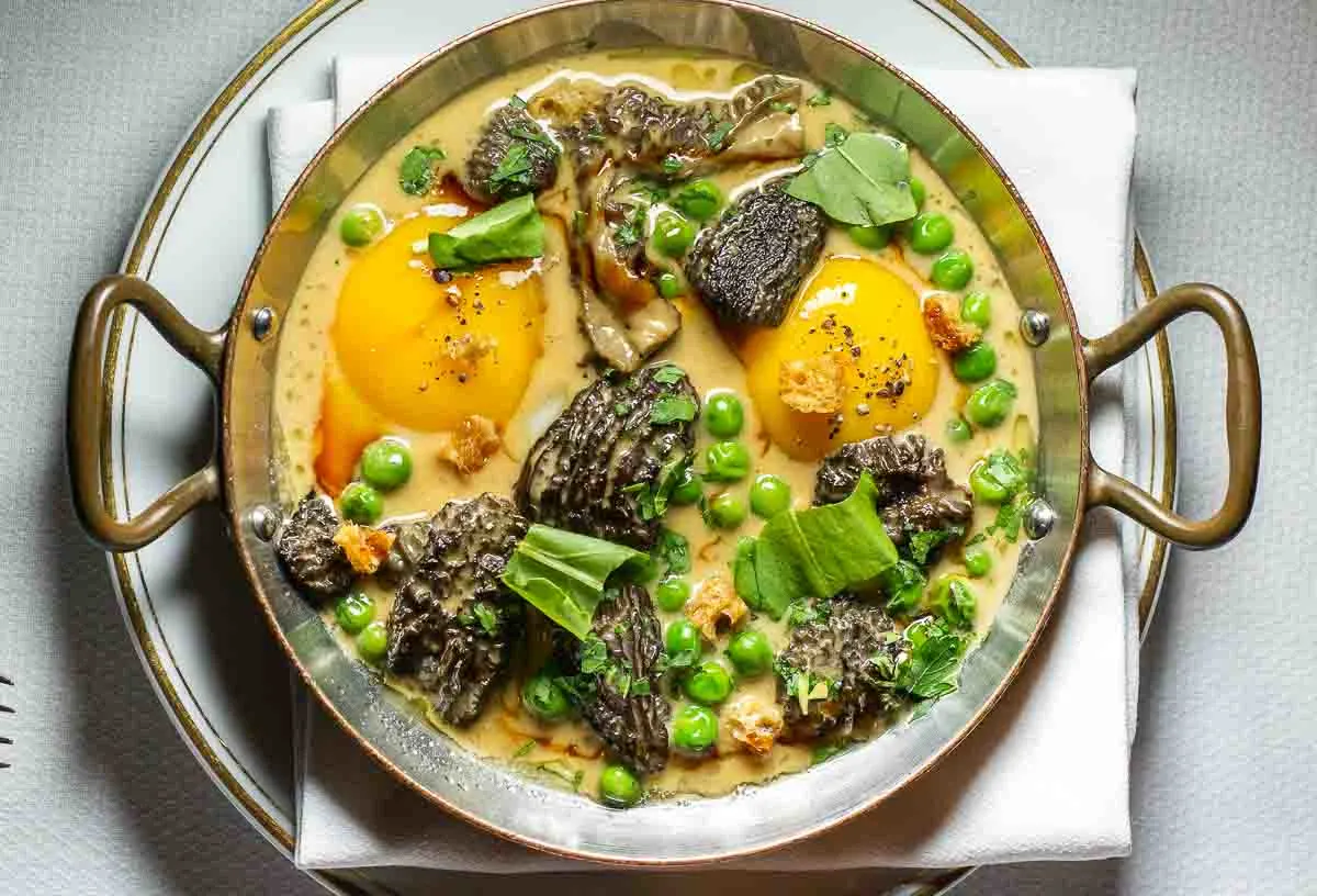 Eggs with Morels and Spring Peas at Le Coucou in New York
