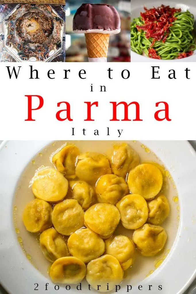 Pinterest image: four images of Parma with caption reading 'Where to Eat in Parma'