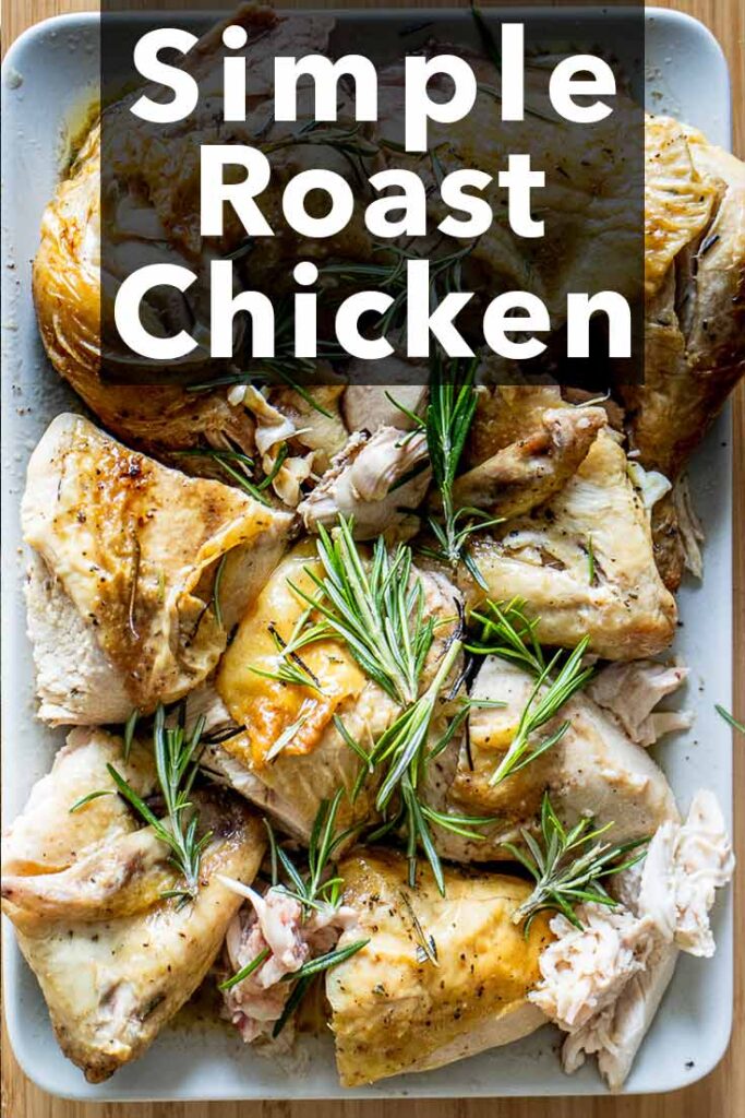 Pinterest image: image of roast chicken with caption ‘Simple Roast Chicken’