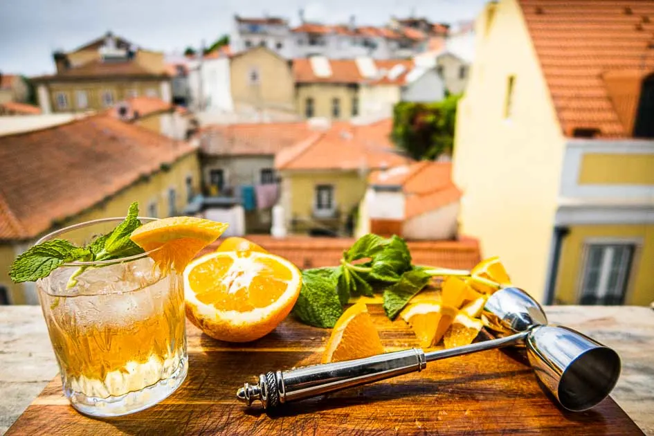 White Port and Tonic Cocktail with Mint and Orange on Lisbon Ledge