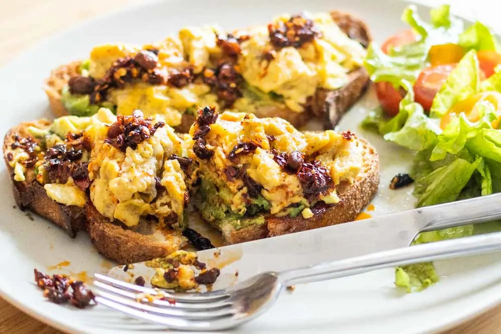 Avocado Egg Toast with Chili Crisp with Utensils
