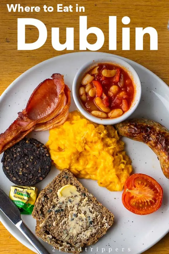Pinterest image: image of Irish Breakfast with caption reading 'Where to Eat in Dublin'