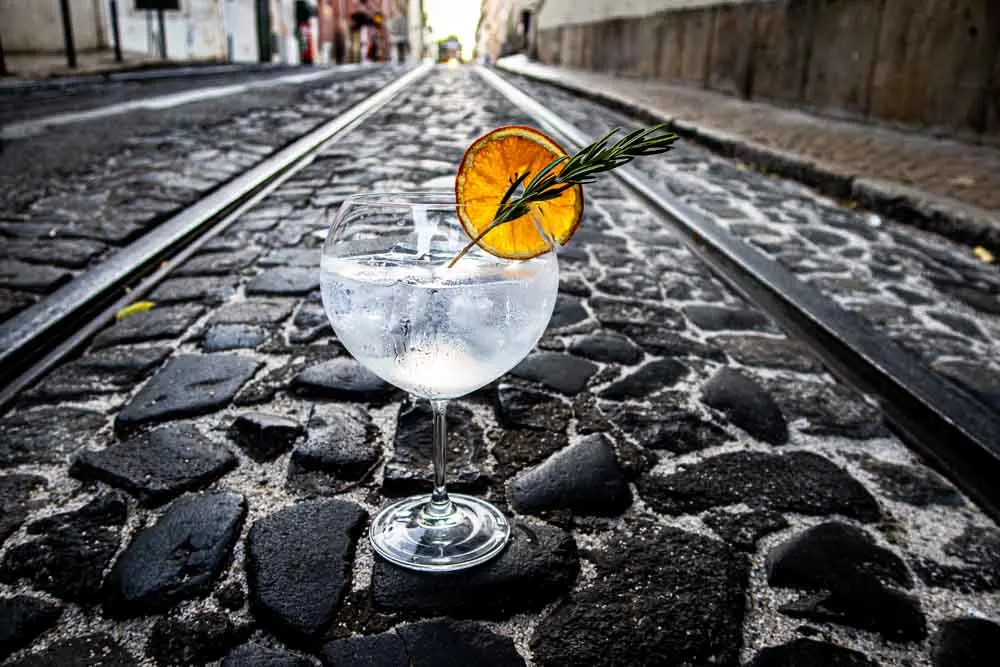 Gin and Tonic on Lisbon Street with Cable Car