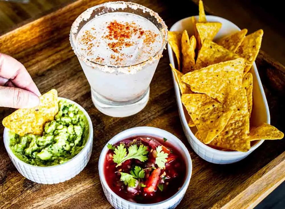 Spicy Margarita with Guacamole Salsa and Chip